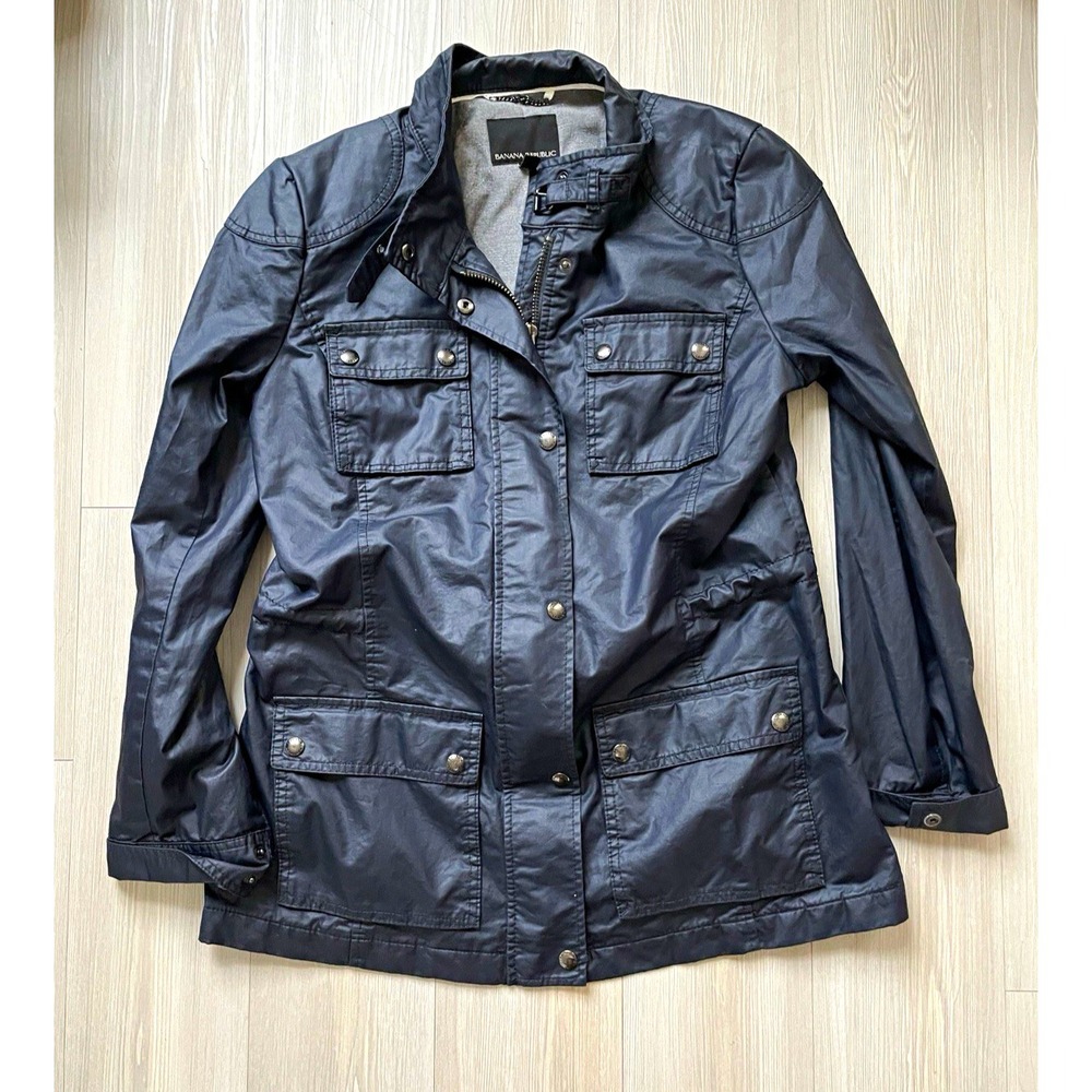 Banana Republic Navy Blue Military Utility Jacket Sz M Quilted Grunge Moto Fall